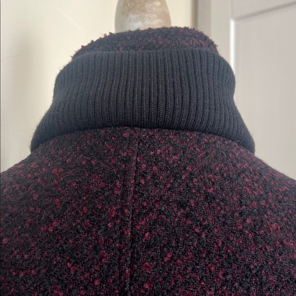RACHEL Rachel Roy Burgundy/Black Bouclé Funnel Neck Wool Blend Zip Coat Size L - Picture 8 of 11